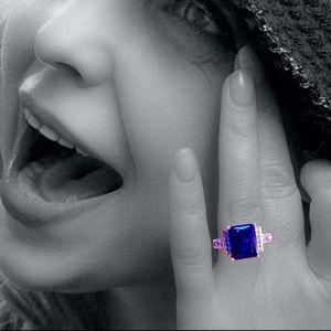 Dark Mystifying Tanzanite Emerald Cut Ring Gorgeous!